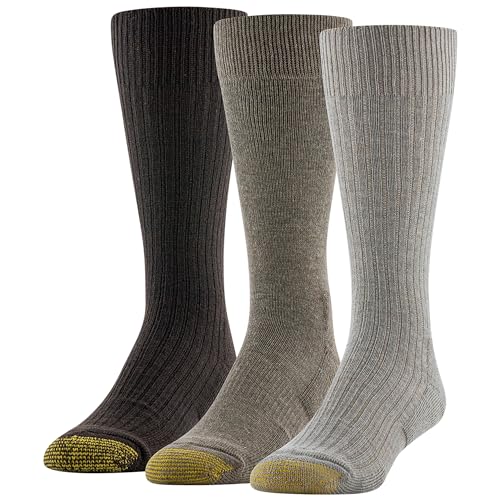 GOLDTOE Men's True Rib Cushion Crew Socks, 3-Pairs