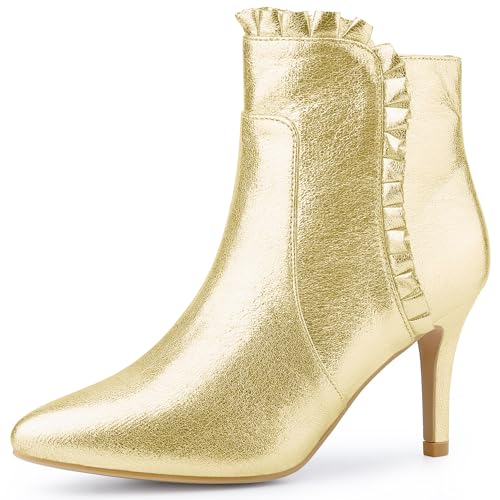 Perphy Ruffled Ankle Boot Stiletto Heel Metallic Booties for Women3