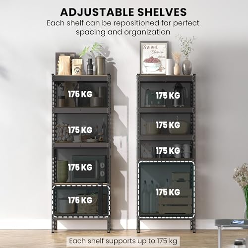 Image of Robustt 5-Tier Multipurpose Storage Rack | Bolt-Free Assembly | Metal Stand With Thick MDF Board | 175kg Capacity Per Shelf | 63 x 16 x 16 IN Adjustable Shelf Rack for Home, Garage & Shop | Black