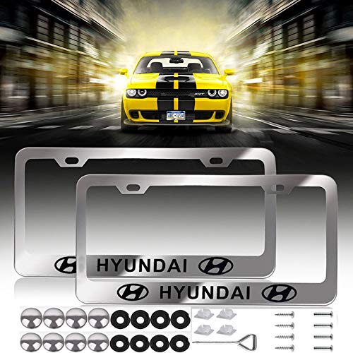 Newest Hyundai Logo Bling Frosted Silver Aluminum Alloy License Plate Frame,with Screw Caps Cover Se - //coolthings.us