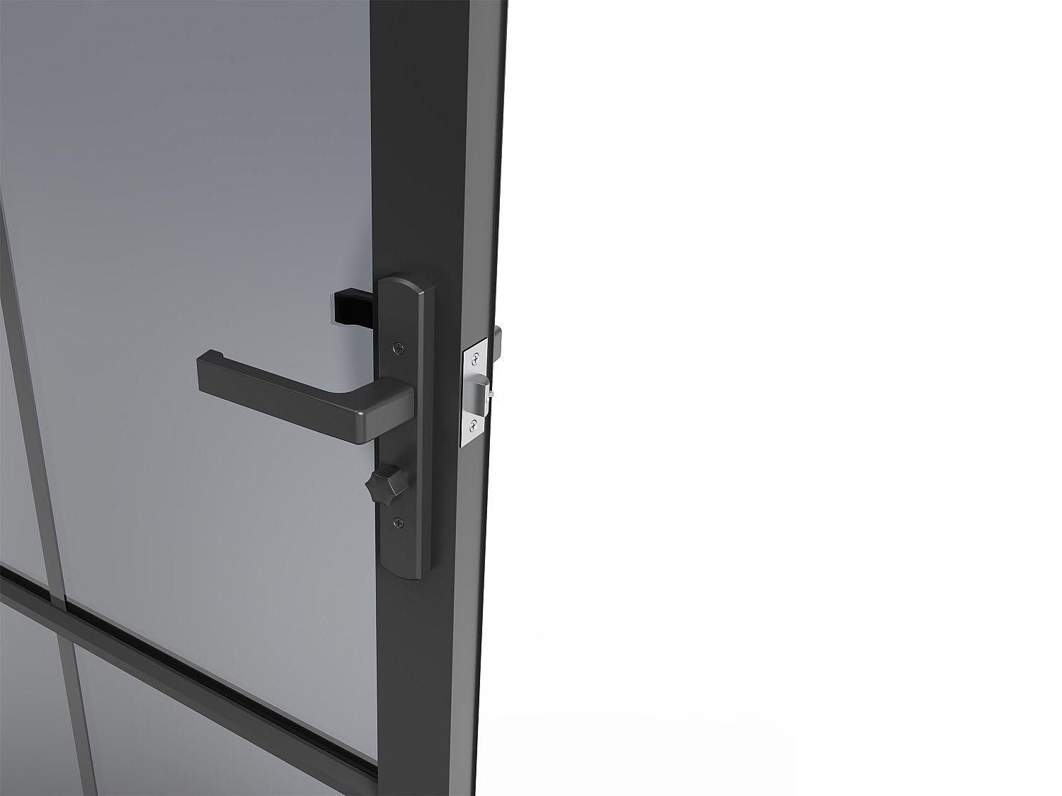 Vente-unique Juego de puerta reversible - aluminio y cristal templado - 204 x 73 cm - negro - SEROTO