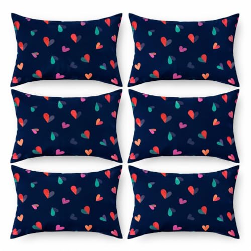 Image of King Size Microfibre Decorative Pillow Covers, Navy Blue Multicolour Heart Print-50 cm x 75 cm (6, Blue 1)