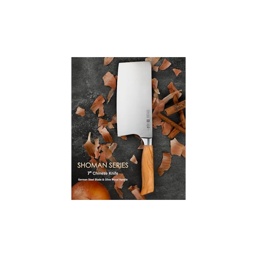 Mitsuharu-7-inch-Meat-Cleaver-Knife-SHOMAN-Series-Chinese-Chefs-Knife-German-High-Carbon-Stainless-Steel-Kitchen-Knives-with-Ergonomic-Olive-Wood-Handle-Ultra-Sharp-Butcher-Knife-with-Case Mitsuharu 7 inch Meat Cleaver Knife, SHOMAN Series Chinese Classic Knife, German High Carbon Stainless Steel Kitchen Knives with Olive Wood Handle, Professional Butcher Chef Chopper with Case