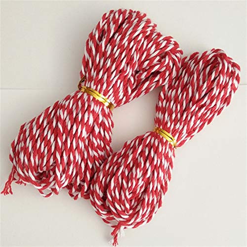 Zkenshan-Natural Jute Twine 30/60 Feet Burlap Jute Twine Cord Hemp Rope String, Red Gift Packing Strings Christmas Event Party Supplies, Natural Jute Fiber (Color : Red White 30feet)