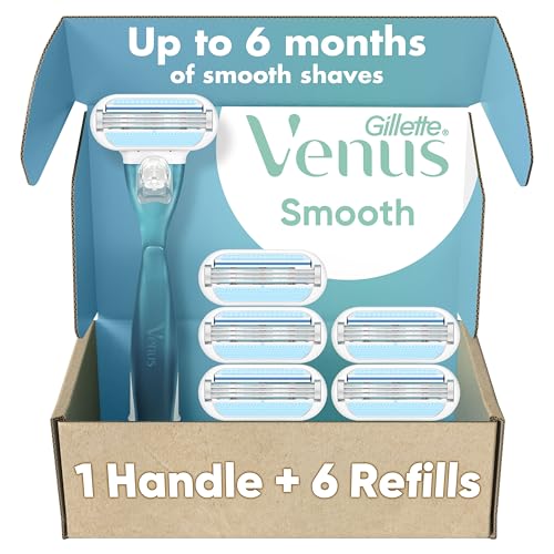 Gillette Venus Smooth Women's Razor Handle + 6 Refills with Soft-Grip Gel Handle, Holiday Gifts for Women