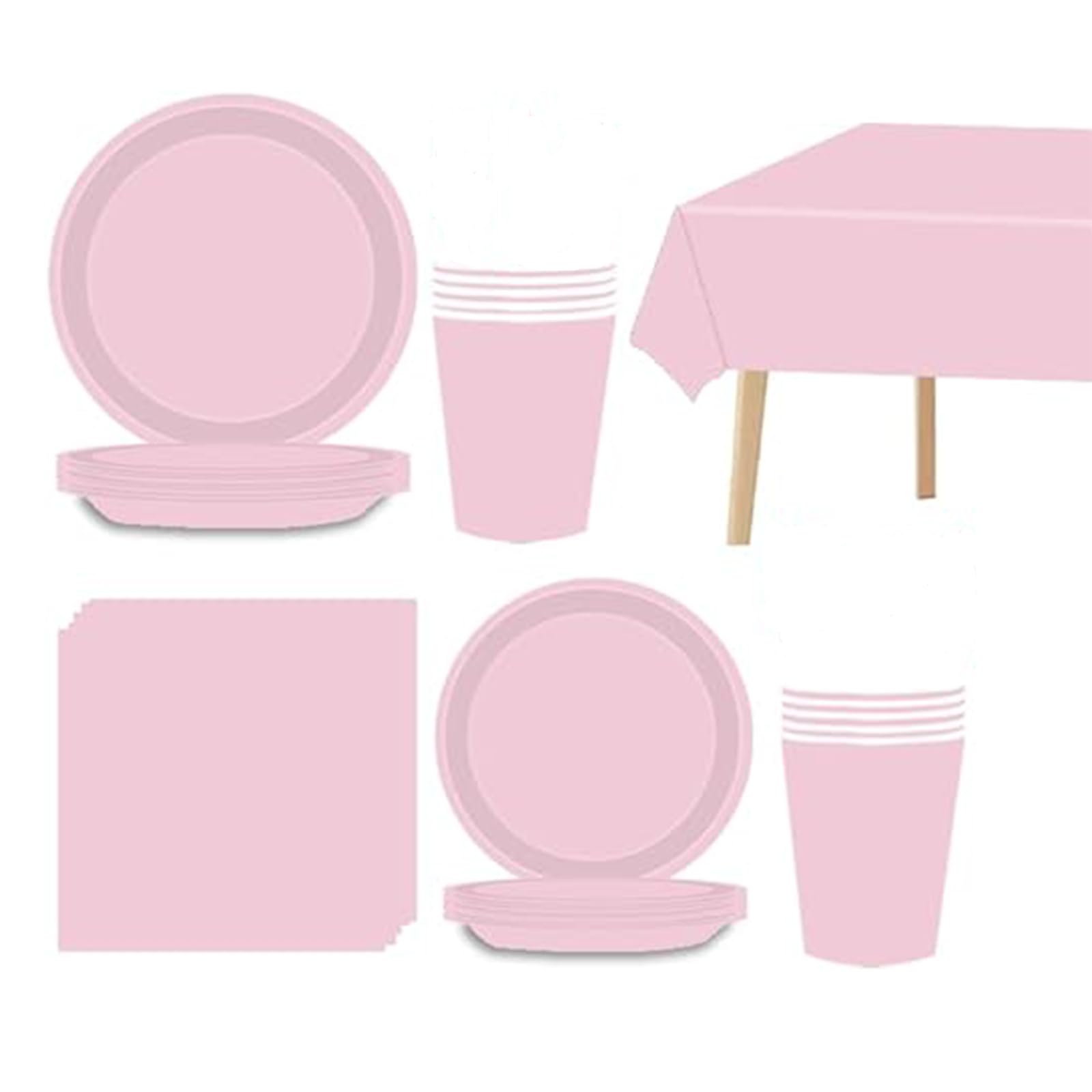 69P Baby Pink Party Tableware Plastic Table Cloth Cover,Paper Plates,Napkins and Cups for Pink Party Supplies,Pastel Decorations Dinnerware Set for Kids Birthday,Baby Shower Easter Parties
