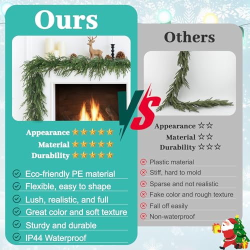 TOWPONICS 2Pcs 6FT Christmas Garland, Norfolk Pine Garland for Mantle Decor - image 2