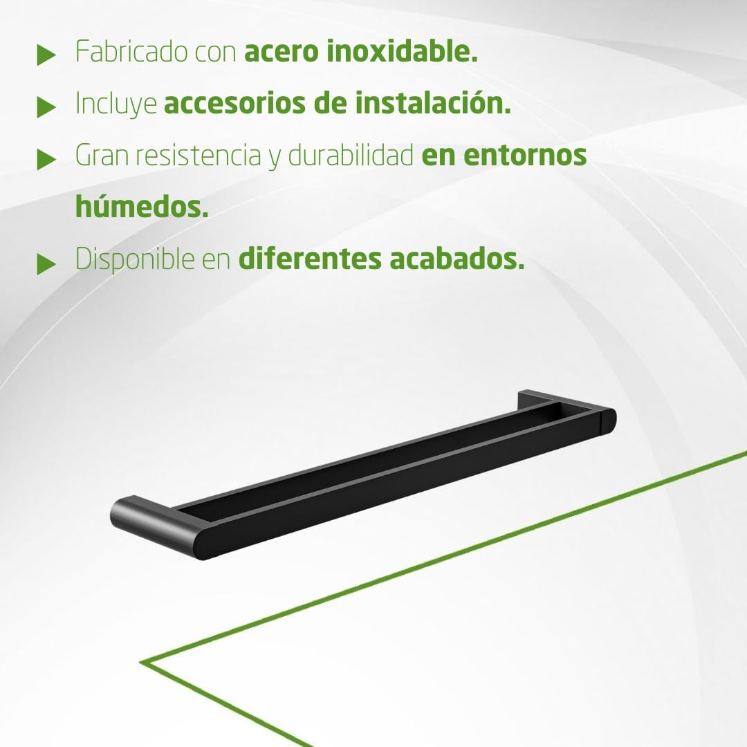Amig - Toallero de baño Doble Barra Mod. OMA-1 - Soporte de Pared para Toallas con Tornillos incluidos - 640 x 125 x 30 mm - Zamak - Negro Mate