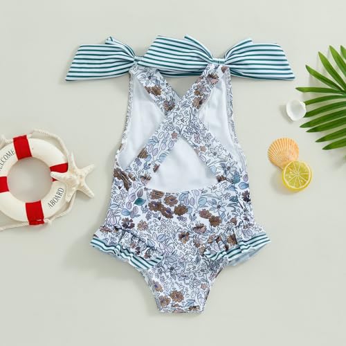 Image of Toddler Kids Girl One Piece Swimsuit Floral Sleeveless Backless Swimwear Bowknot Ruffled Bathing Suit Beachwear