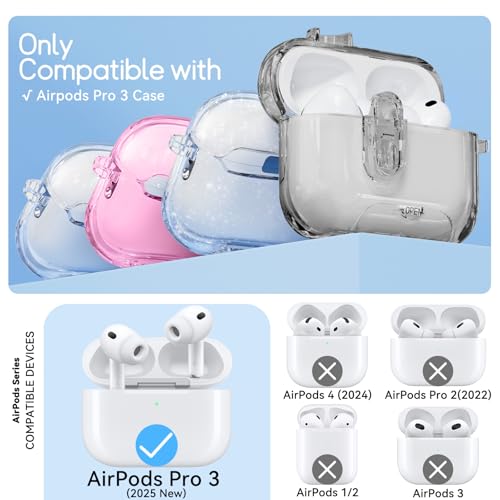 Image of for AirPods Pro 3 Case 2025 with Safety Lock,Clear Black | Clear Case with Phone Stand & Cleaner Kit,Cute Floral Chain for Women Girls,Soft TPU Protective Cover,Shockproof