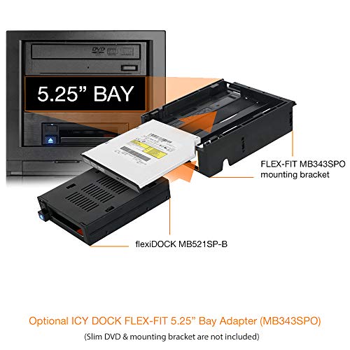 Icy Dock flexiDOCK MB521SP-B Rack au Design extraire Direct Hot Swap, Station d'accueil Interne, Docking pour 1 SSD ou HDD 2.5" SATA/SAS sans Plateau de Disque Dur dans Un Baie de 3.5"