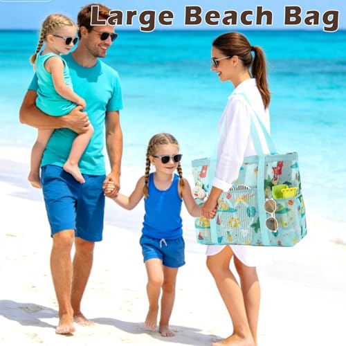 Image of Fammart Large Mesh Beach Bag for Women, Oversized Beach tote Swim Pool Bag
