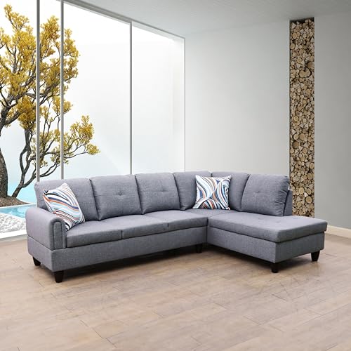 Beverly Fine Furniture Parati 2 Piece Right Facing Linen Sectional Sofa, Gray