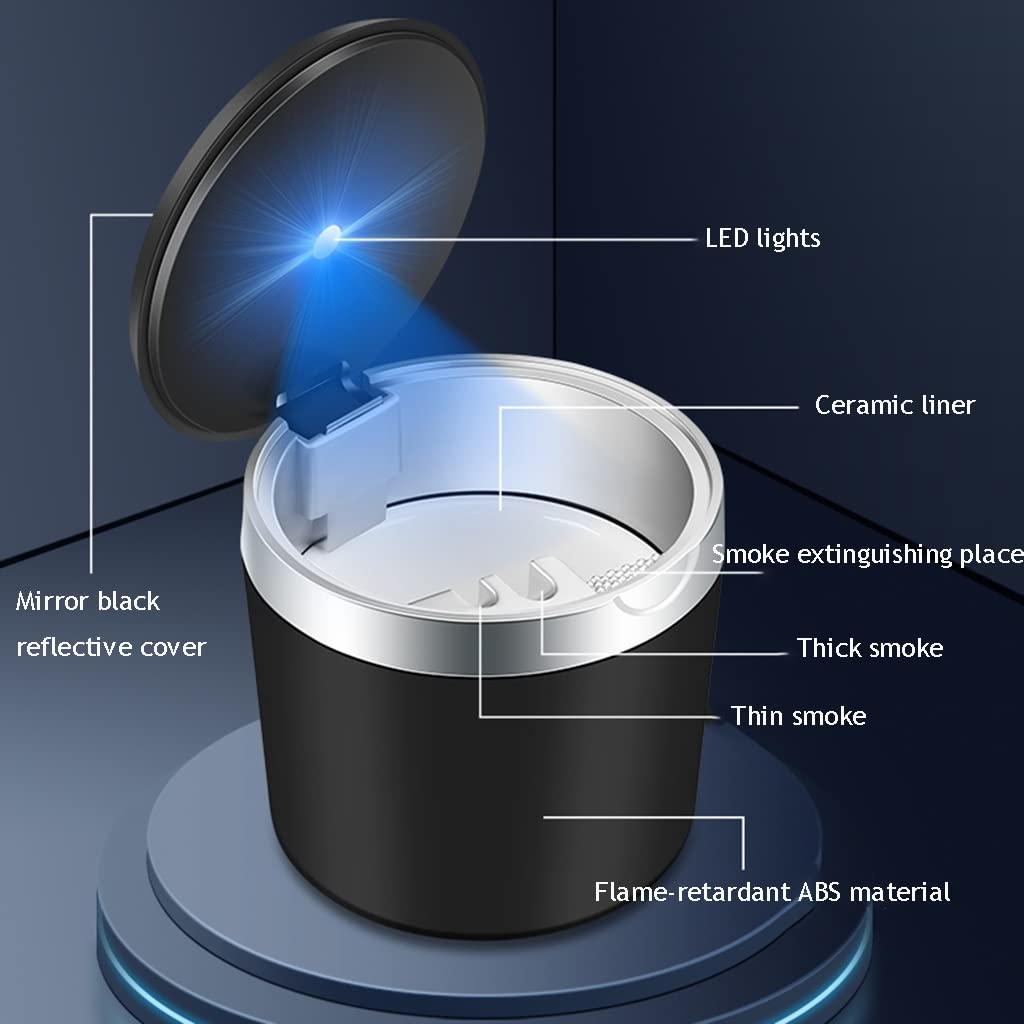 Mini asbak met deksel en LED, draagbare mini-auto vuilnisbak voor auto, multifunctionele roestvrijstalen rookloze asbak voor voertuigen bekerhouder auto thuiskantoor slaapkamer (Gold