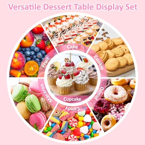 VISCOO 36 Pack Cupcake Stand, Dessert Table Display Set, 3-2 Tiered Tray Stand & Cupcake Holder Display Tower for Wedding, Serving Trays for Tea Party, Birthday, Dessert Stands for Baby Shower - Image 8