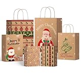 SUNEE Christmas Gift Bags with Tissue paper, 24pcs Assorted Sizes Xmas Bags Bulk with Handles, Assorted with Xmas Stockings, Santa Claus Designs for Christmas Gifts, 8 Large 13', 8 Medium 11', 8 Small 9'
