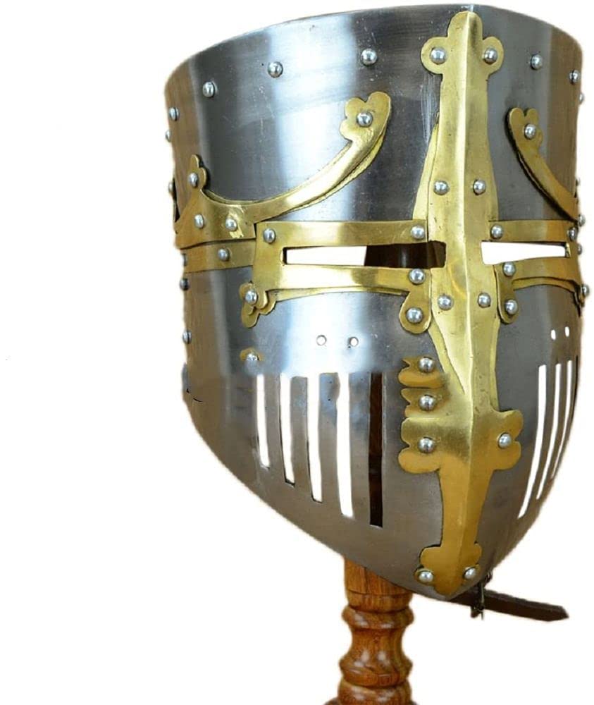 NauticalMart 13th Century Great Pot Helm with Brass Crown and Cross