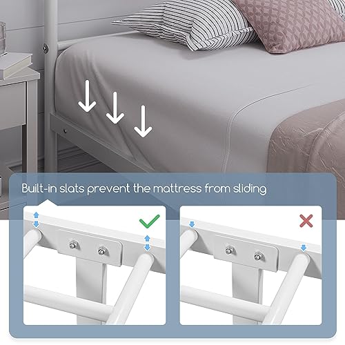 Yaheetech Metallbett 90 x 200 cm Bettrahmen mit Hohem Kopfteil Gästebett mit Lattenrost für Schlafzimmer Gästezimmer Viel Stauraum unter dem Bett Weiß