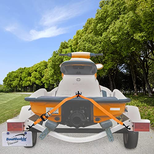 Jet Ski Ratchet Strap,3 Point Tie Down Strap 1.5 Inches X 10 Feet, Super Sturdy Tie Downs For Jet Skis, Seadoo, Waverunner,Pwc,3000 Lbs Break Strength,S Hooks With Safety Clip #TOP1