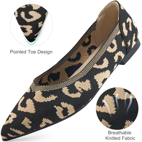 HARENCE Women's Flats Ballet Shoes: Comfortable Pointed Toe Soft Knit Flat Casual Slip On Work Dress Shoes for Walking Wedding Dating3