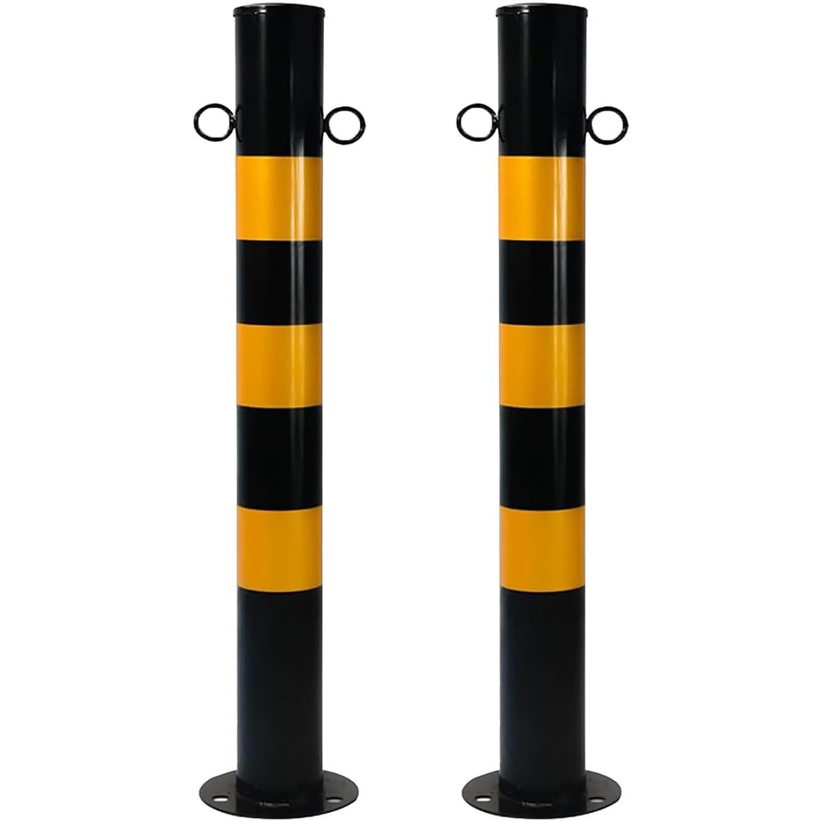 Hczkiujy Black Yellow Steel Safety Bollard With Chain Hook, Reflective Parking Post For Traffic Control, Floor Mount For Parking Lots And Sidewalks ( 2Pcs)