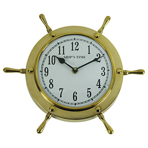Treasure Gurus Solid Brass Nautical Shipwheel Ships Helm Wheel Wall Clock Coastal Home Decor