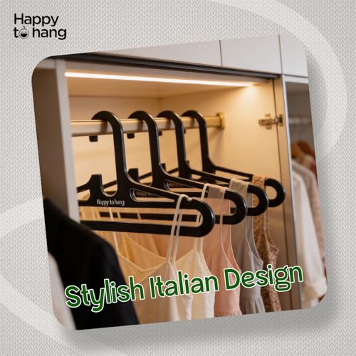 Image of Happy To Hang Champknight Plastic Cloth Hangers | Benzer Model Black Multi-Utility Hanger Set for Clothes Hanging, Wardrobe, Cupboard & Almirah | Pack of 12