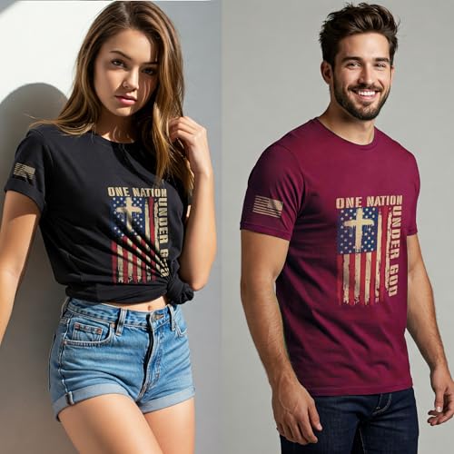 One Nation Under God T-Shirt America Flag Tee Patriotic Christian Men and Women3