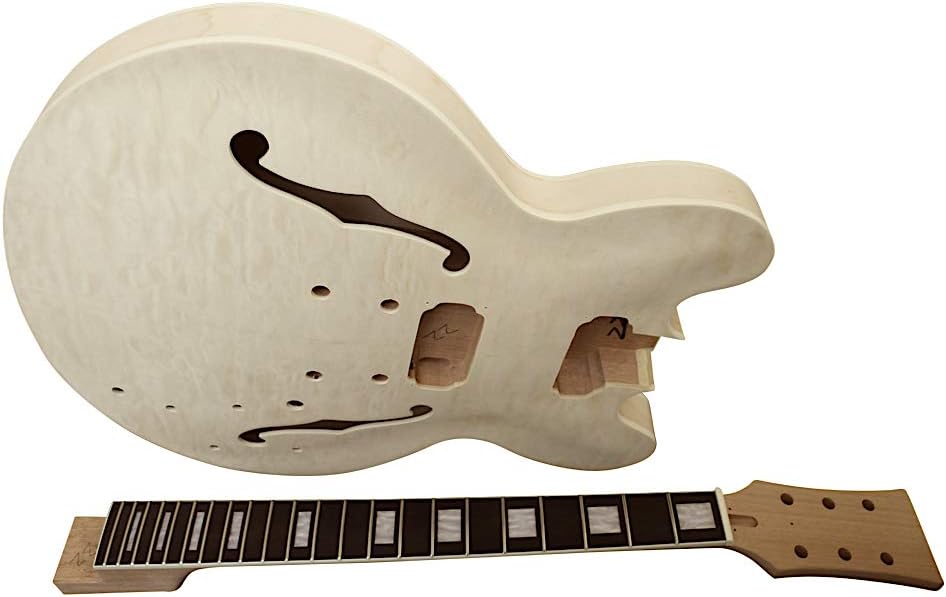 Coban Guitars ES240 Electric Semi-Hollow DIY Guitar Kit โ Mahogany Body, Quilted Maple Veneer, Set-In Neck, Ebony Fingerboard, Gold Hardware Cream, Non-Solder Electronics, 24.75" Scale
