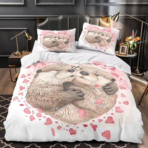 Linge de lit loutre avec housse de couette 220x240 et taie d'oreiller 3D - 4