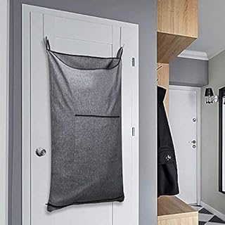 KINGSUSLAY Hanging Laundry Hamper, Hanging Hamper with Free Hanging Hooks, Space Saving Hanging Laundry Hamper Bag and Bathroom Over The Door Hamper (89 x 56CM, Pop Heather Grey)