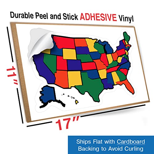 Rv State Sticker Travel Map - 17" X 11" - Usa States Visited Decal - United States Non Magnet Road Trip Window Stickers - Trailer Supplies & Accessories - Exterior Or Interior Motorhome Wall Decals #TOP1