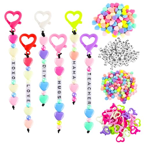 Riverwind 713 Pcs DIY Bead Keychain Kit, Key Chain Making Craft Adjustable Letter Heart Shape Keychain Gift Alphabet Bead Jewelry Key Ring Holiday Party Favor for Women Mama Gift