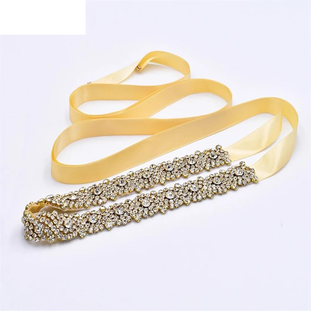 Cinturón de boda con diamantes de imitación dorados para mujer, accesorios de vestir