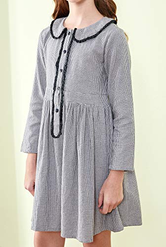 Image of SOLOCOTE Girls Plaid Dress Cotton Casual Spring Long Sleeve Dresses Peter Pan Collar 3-14Y