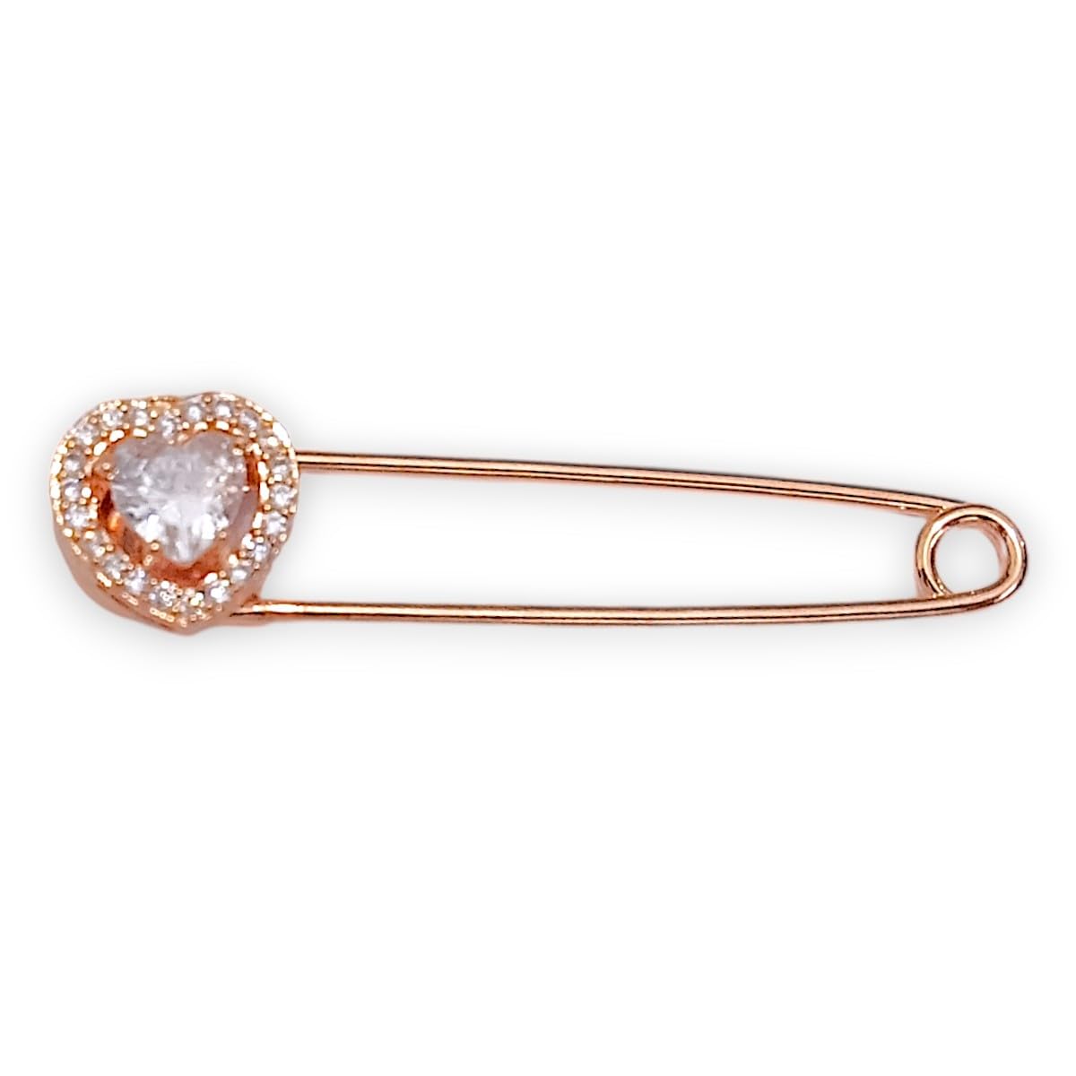 Women's & Girls Rose Gold-Plated Heart Shape American Diamond Safety Pin Brooch, Decorative Saree and Hijab Pin, Elegant Saree Pleats, Pallu & Dupatta Accessory-image-36