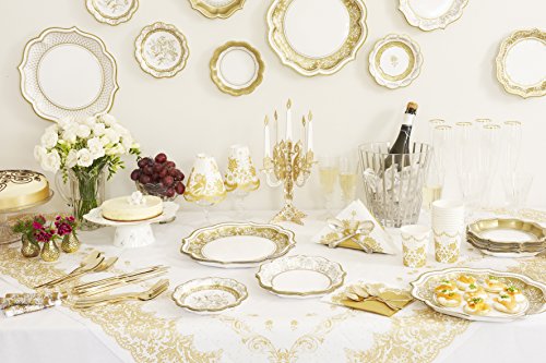 Pack of 12 Gold Vintage Porcelain Style Medium Paper Plates - 3 Designs - Unique, Glamorous, Elegant, Disposable Tableware - For Christmas Table, Birthday Party, Weddings, Anniversary, NYE - Image 4