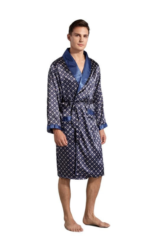 Shanghai Story Men's Satin Robe Silk Bathrobe Long Sleeve Kimono Robe Nightgown Sleepwear