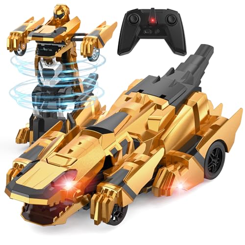 Kroyedfuw Dinosaur Transform Rc Cars, 2.4Ghz Remote Control Car Transforming Robot with Flashing...
