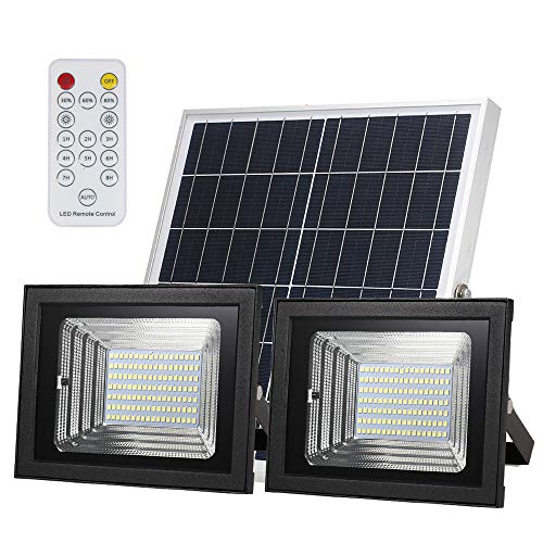 Festnight Projecteur Solaire à Deux têtes avec télécommande pour luminosité de 30% / 60% / 80% 126 LED SMD sans Fil IP 65 Projecteur extérieur étanche étanche 6V 18W Panneau Solaire