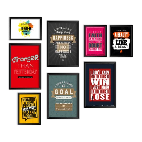 Image of PAPER PLANE DESIGN Motivational Quotes Framed Wall Paintings - Inspiring Quotes Frames For Office And Home Decor set of 8 (9 x 12.5 Inches ; 18 x 12.5 Inches). (C)