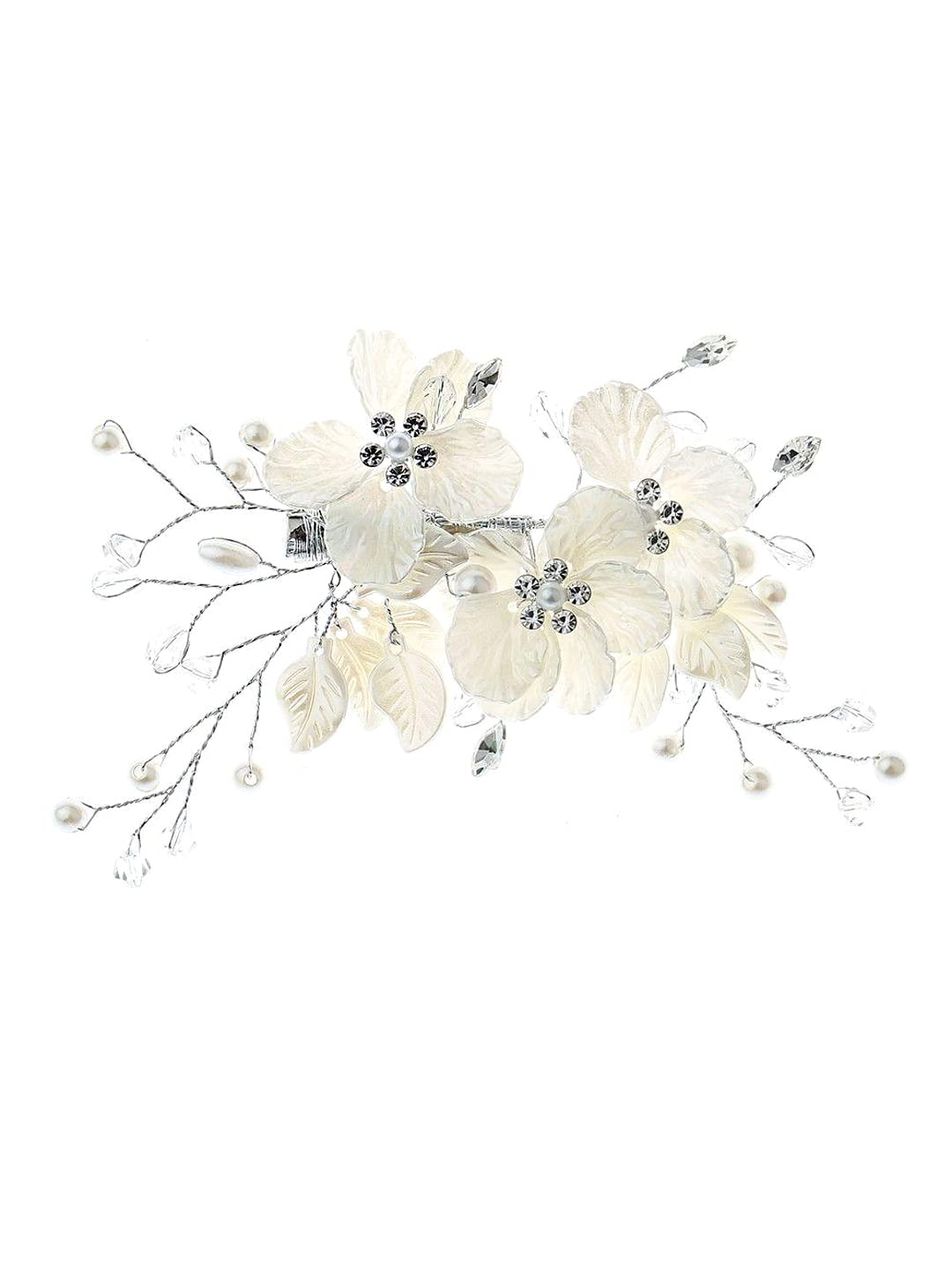 YELLOW CHIMESBarrette Flower Crystal Bridal Hair Clips for Women, Silver