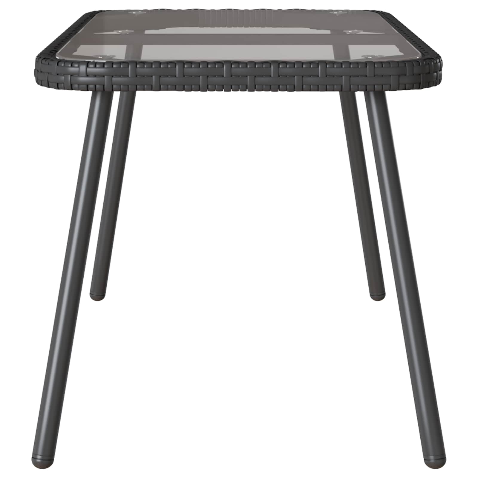Stolik kawowy, czarny, polirattanowy, 90 x 45 x 43 cm, odporny na warunki atmosferyczne, do ogrodu, na taras, balkon, idealny jako stolik pomocniczy, stół wypoczynkowy ze szklanym blatem i