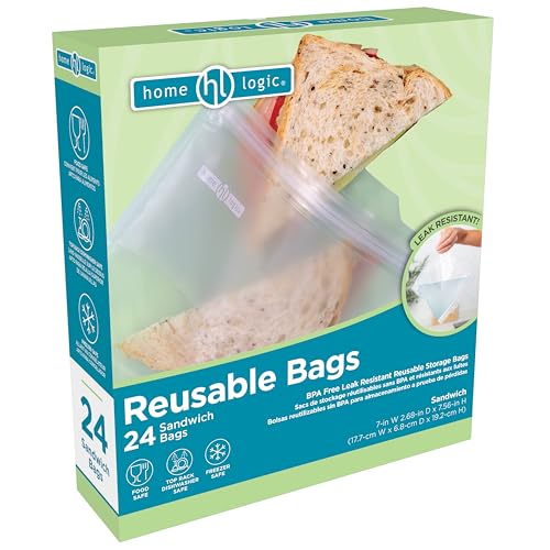 Home Logic Reusable Sandwich Bags – Leak Proof Food Storage for Snacks & More – 24 Bags, 7 Inch Width