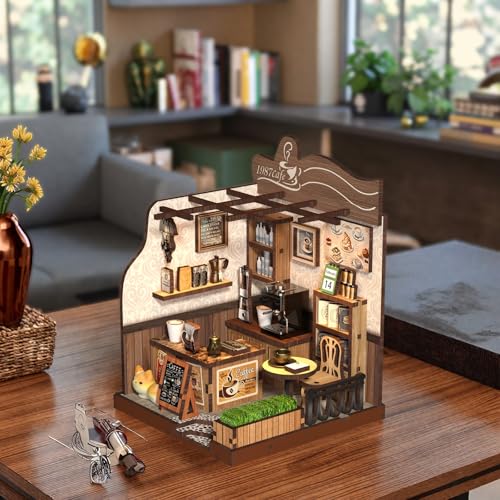 DIY Mini House Country Cafe 3D Wooden Puzzle Craft Model for Adults, Miniature Dollhouse Kit, Mini Coffee Shop Building Kit with Tools, Creative Home Decor & Unique Gift for Coffee Lovers - Image 6
