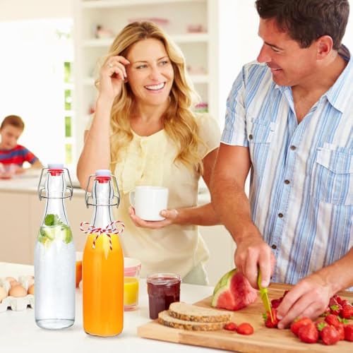 Image of Glassbunny 500ml Borosilicate Glass Water Bottles with Airtight Cap, Clear, Swing Top Flip Top Bottles for Fridge, Leak Proof, Reusable, BPA Free, Pack of 4