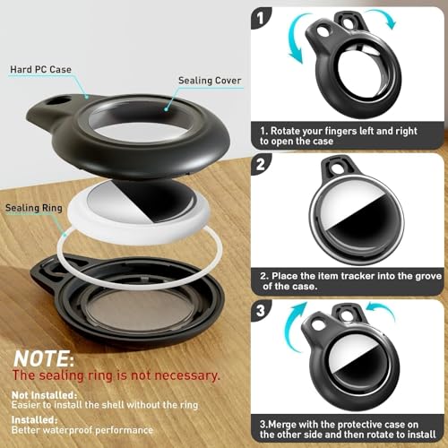 Image of MOLOSLEEVE Case for AirTag 2nd Gen (2026) & 1st Gen, Shockproof Holder Anti-Scratch Protective Cover for Air Tags, Men's Women's Keyrings & Keychains for Keys, Luggage, Bags, Black(Clear backside)