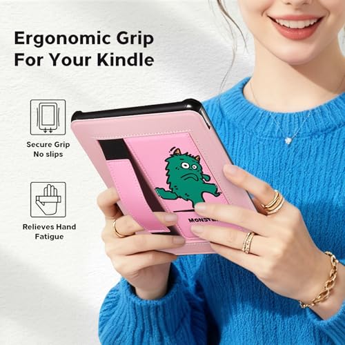 Image of CoBak Lightweight Stand Cute Case for 7 inch Kindle Paperwhite 12th Gen 2024 and Kindle Colorsoft with Right Hand Strap - Compatible with iPhone MagSafe, for Samsung /Anker Wireless Charging Pads