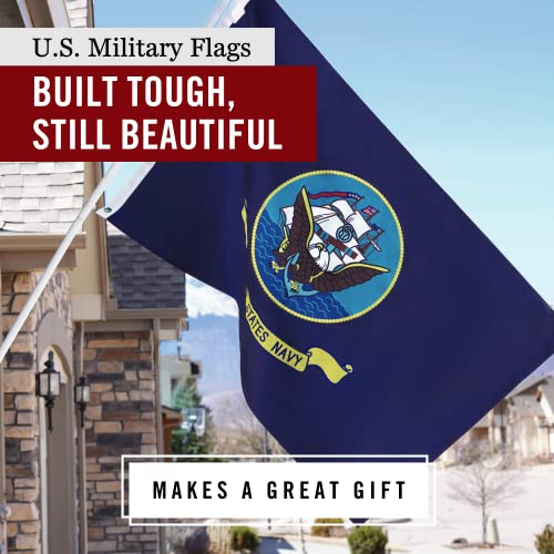 Navy Flag 3X5 Ft | Heavy Duty Us Navy Flag | Quadruple Stitched Fly End | Durable High-Performance 210D Nylon For High Winds | Eagle Ship & Anchor | Brass Grommets #TOP4
