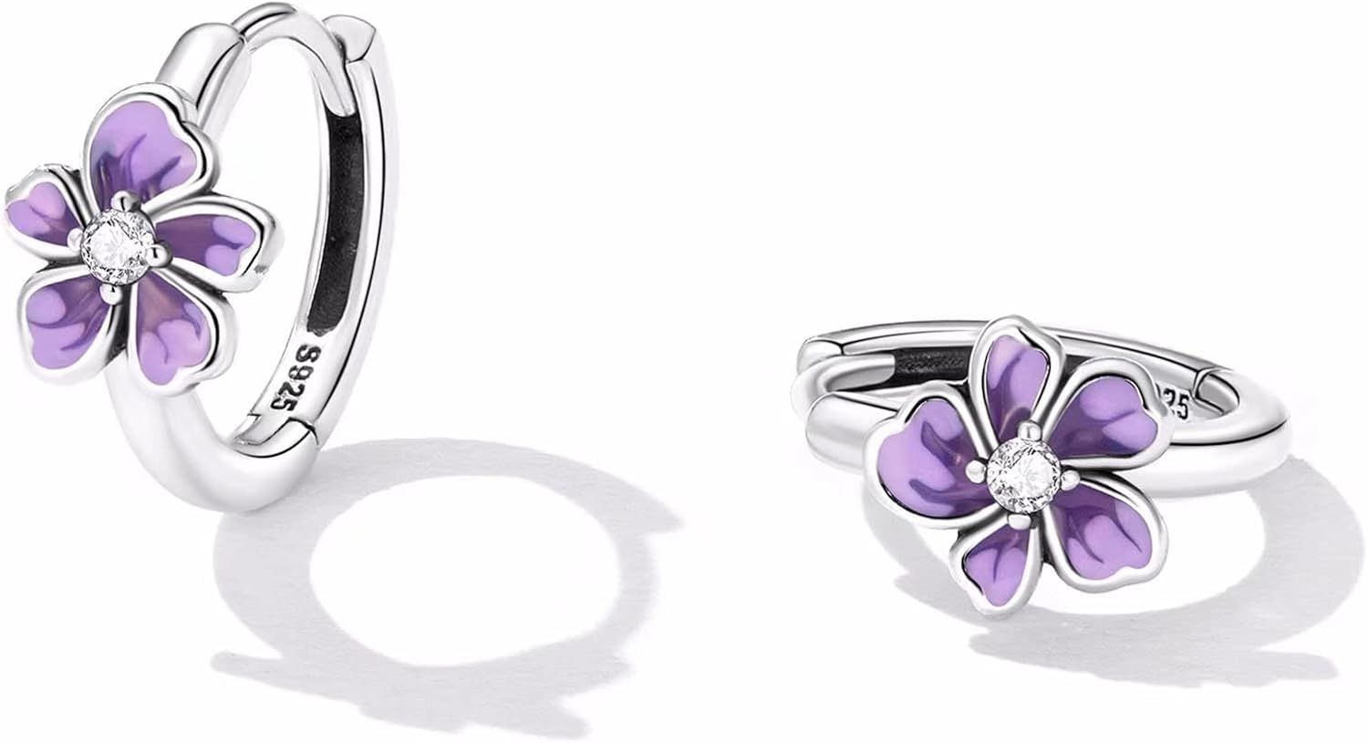 Flower Small Hoop Earrings for Women, S925 Sterling Silver Hypoallergenic Huggie Hoop Earrings Purple Fresh Flower Earrings Jewelry Gifts for Women - Image 4